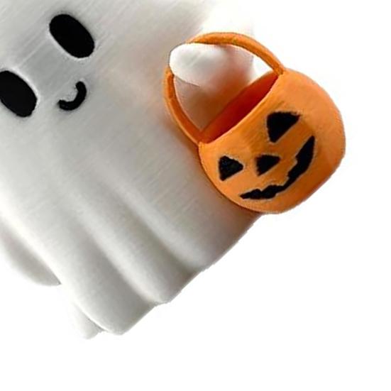 Halloween Ghost Pumpkin Statue, 3D Printed Glow In the Dark Figurine, Cute Mini Trick or Treat Candy Bucket Ornament for Desktop
