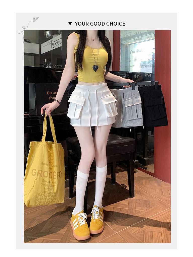 Women's Gray High Waist A-line Skort - Summer 2025 Slimming Petite Anti-Exposure Sports Skirt