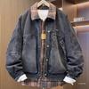 Men's 2025 Winter Lapel Denim Plaid Patchwork Down Jacket - Two-Piece Look, Thick & Warm Outerwear