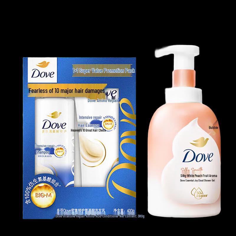 Dove White Peach Scented Foam Body Wash & Hair Care Set