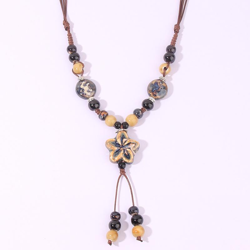 Vintage Ceramic Necklace Women Long Geometric Sweater Chain Boho Chic Minimalist Jewelry Versatile Retro Style