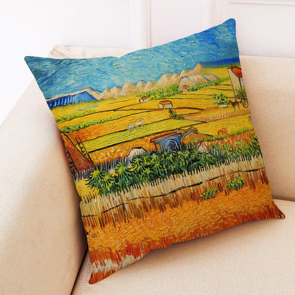 

Van Gogh Starry Sky Linen Pillow Cover Case Nordic Oil Painting Cushion Decorative Home Decoration Sofa Cushion 400mm*400mm