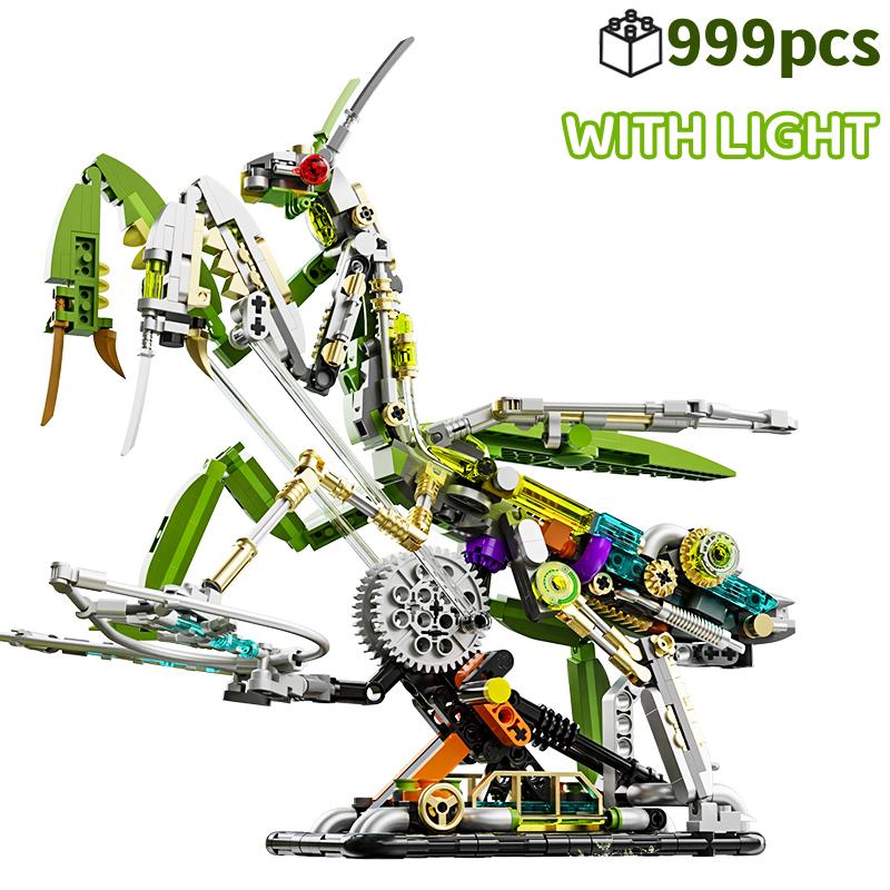 2024 Creative Mechanical Mantis Set, Insect Life Building Blocks Set Stand and Lights,Animal World Block Bricks Gift for Kids