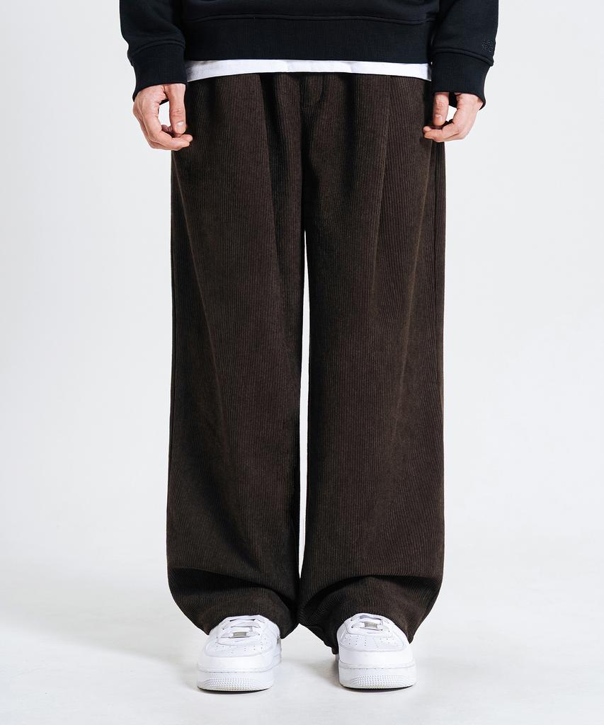 LEMAIN SECOND Single-Pleat Wide Corduroy Elastic Pants [Brown]
