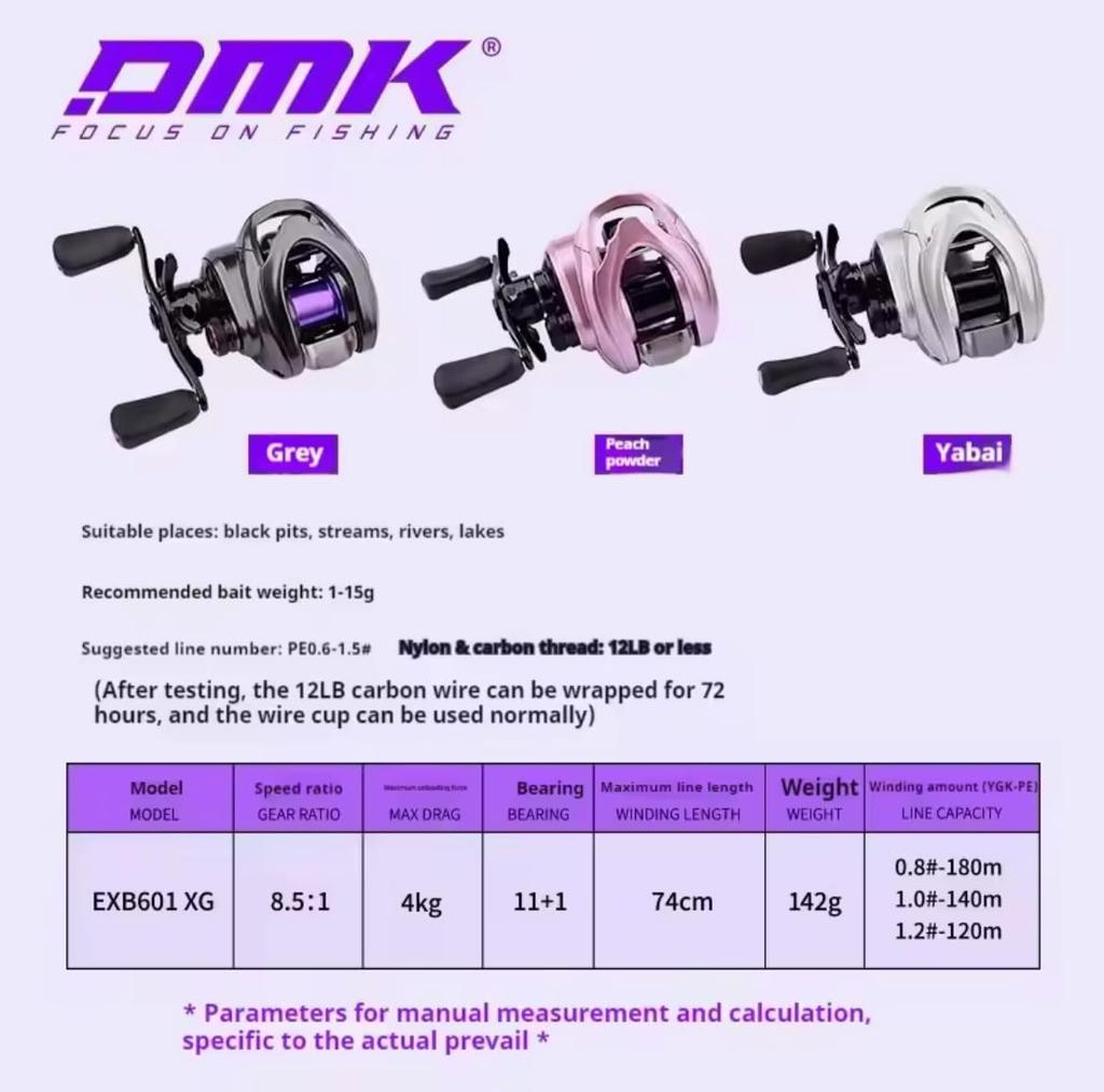 DMK Chuka DC Blue Frost Cheetah Plus Baitcasting Reel with Electronic Bait Finesse BFS Reel, Brake, (Gray, Left-Handed)