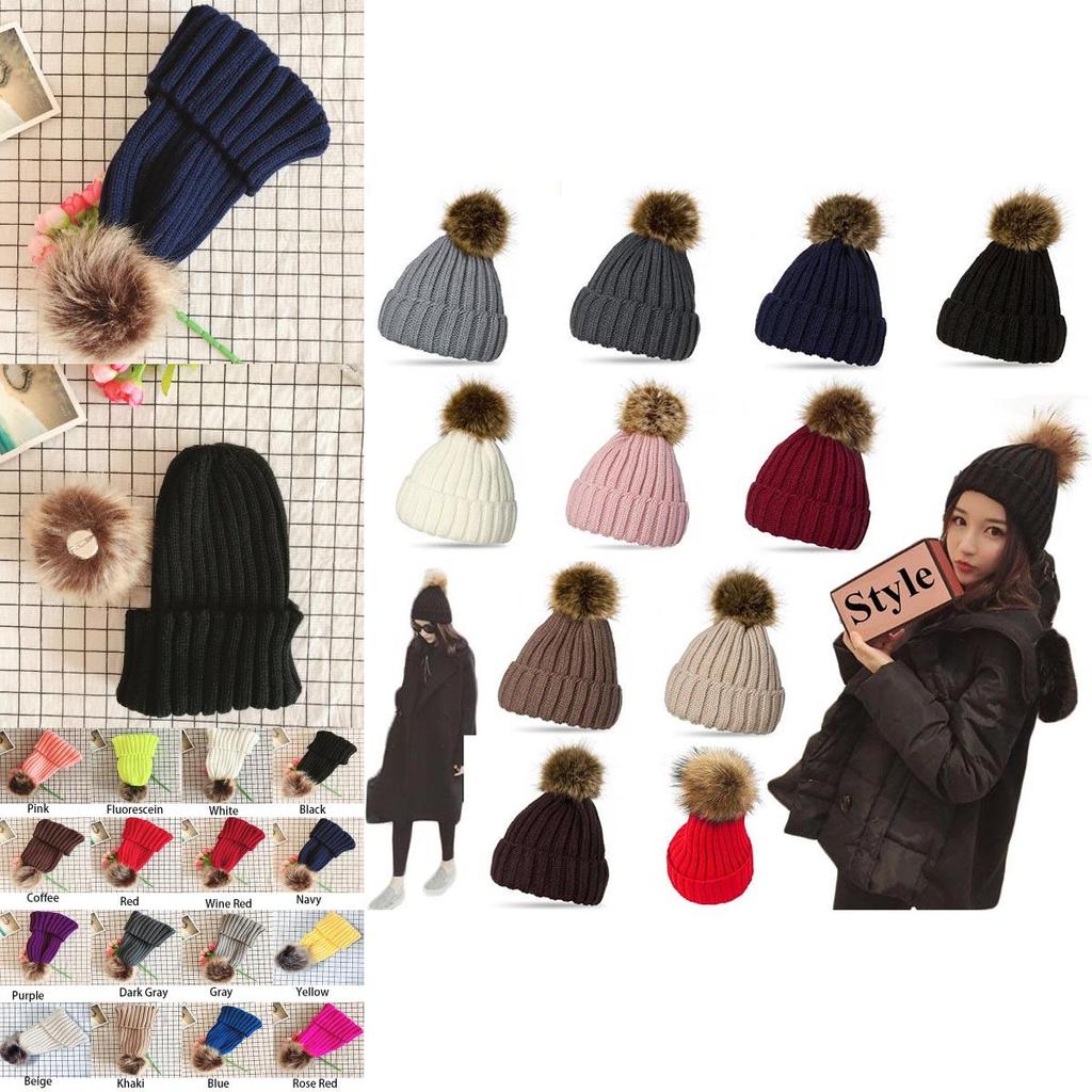 Cozy Womens Winter Hat With Fluffy Pom-pom And Stylish Folded Cuff Design