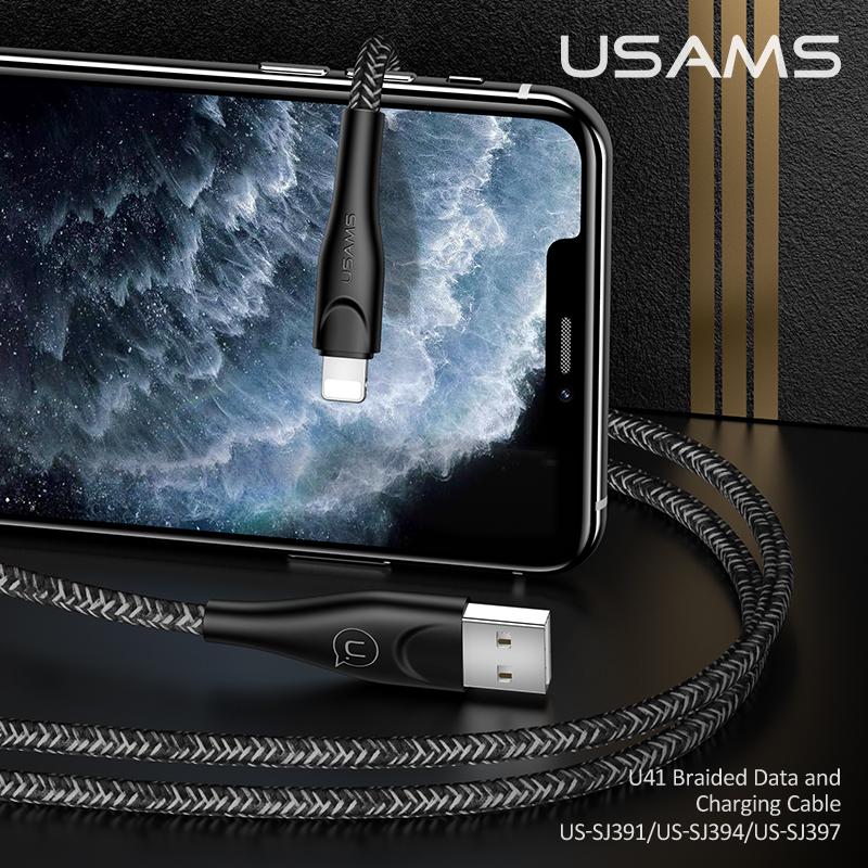 USAMS 2A 1m 2m 3m Micro USB Type C Lightning Phone Charge Data Braided Cable For iPhone 13 12 11 Huawei Samsung Xiaomi Redmi