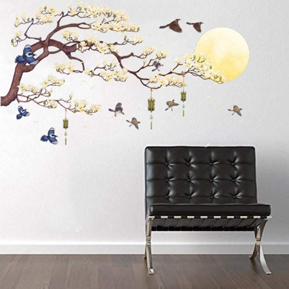 Living Room Self Adhesive Chinese Style Removable Brown Tree Decals Wall Art Wall Sticker Mural