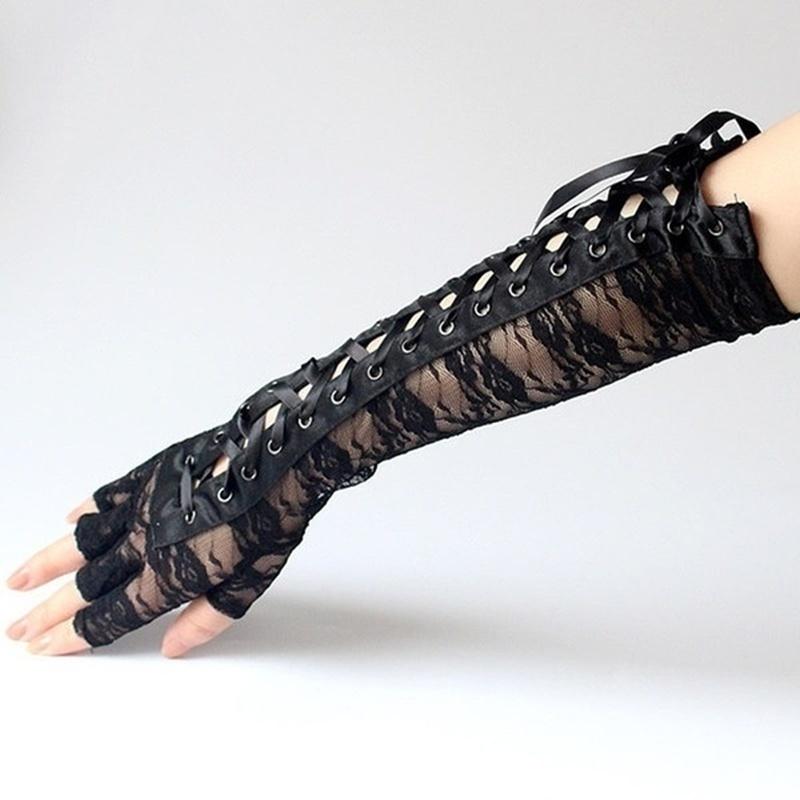 1 par Halloween Retro Lange hansker for kvinner Blonde Korsett Arm Albue Fingerløs hanske Svart