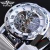 Winner Top Brand Golden Watches Men Skeleton Mechanical Watch Crystal Mesh Slim Stainless Steel Band Luxury Hand Wind Wristwatch