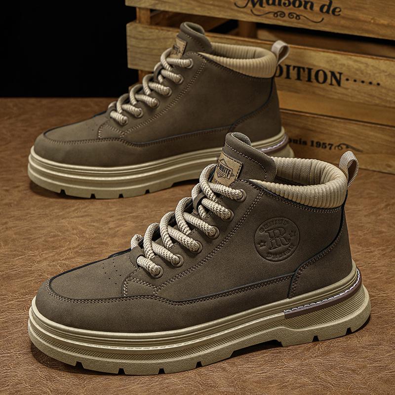 Men Retro Work Shoes Winter Thick Bottom High Top Non Slip Casual Boots Leather Boots Chelsea Desert Waterproof Boots Winter Boots Shoes for Men