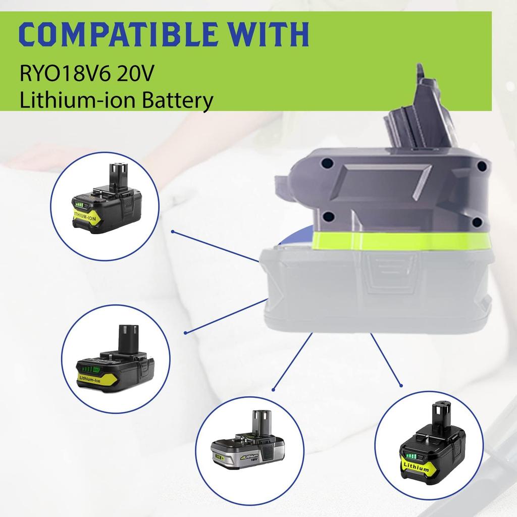 V6 Battery Adapter for Ryobi 18V Lithium Battery Converted for Dyson V6 SV04 SV03 DC59 DC58 DC62 SV09 SV05 Absolute Motorhead Cordless Vacuum Cleaner