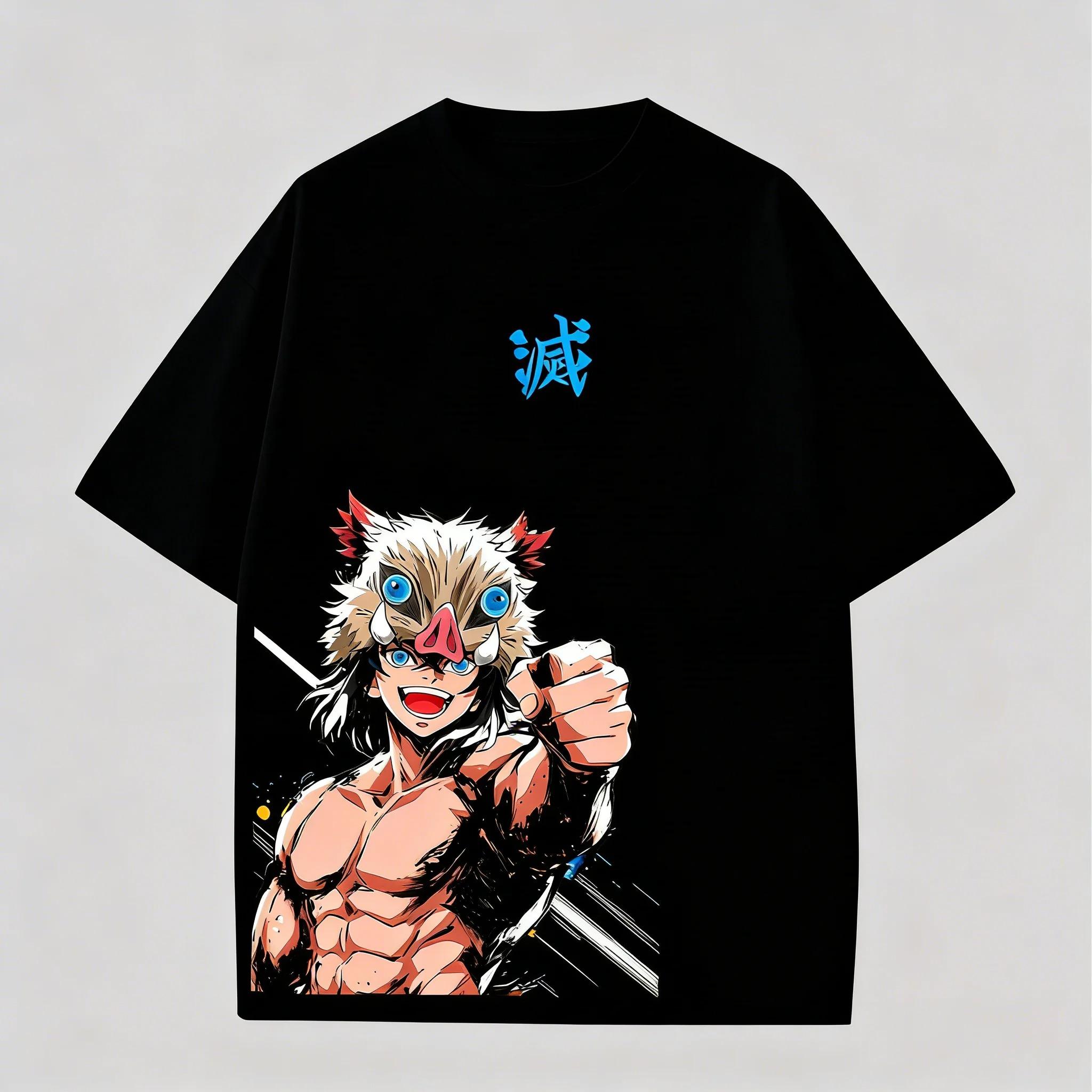 Demon Slayer Inosuke Hashibira Boar Mask Fist Print Oversized Anime Streetwear Women And Men T-Shirt 4XL