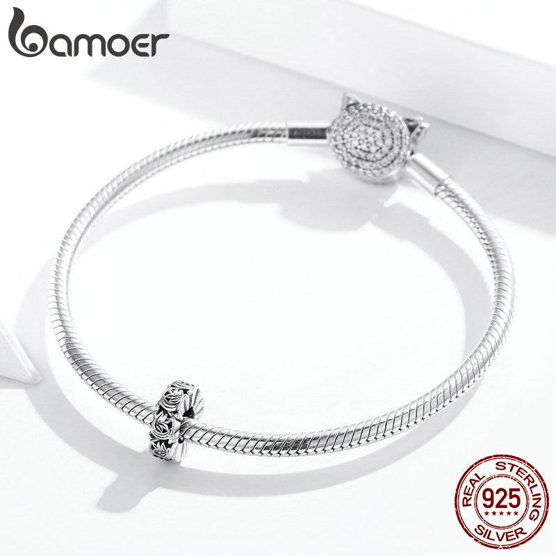 Bamoer Genuine 925 Sterling Silver Vintage Vines Charm for Original Luxury Brand Female Oxidized Silver Jewelry