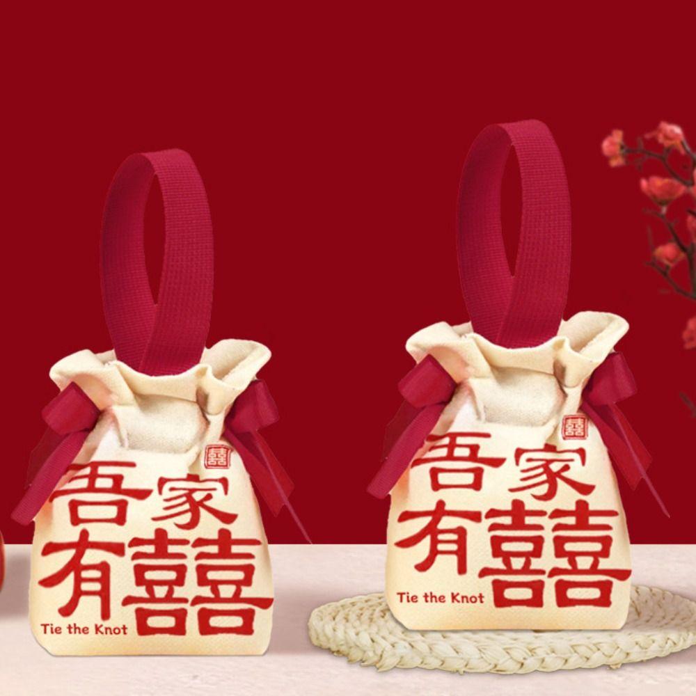 Fashion Canvas Wedding Candy Bag Drawstring Bowknot New Year Gifts Bag Spring Festival Flower Small Wrist Bag Party