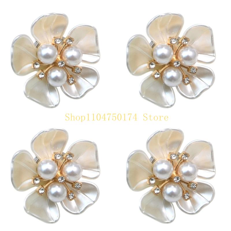 4Pcs Rhinestones Pearls Button Clips Decorative Cufflinks Cover For Dress Shirt Top Sale
