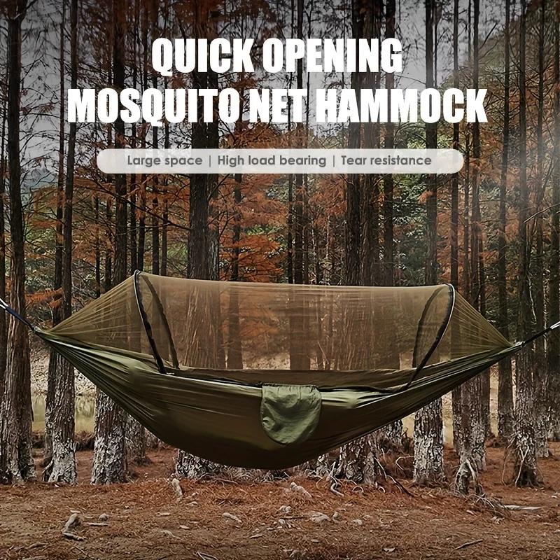 260x140cm 1pc Quick Deploy Nylon Hammock Built-In Mosquito Net Anti-Rollover Automatic Mosquito Guard Ideal for Outdoor Camping