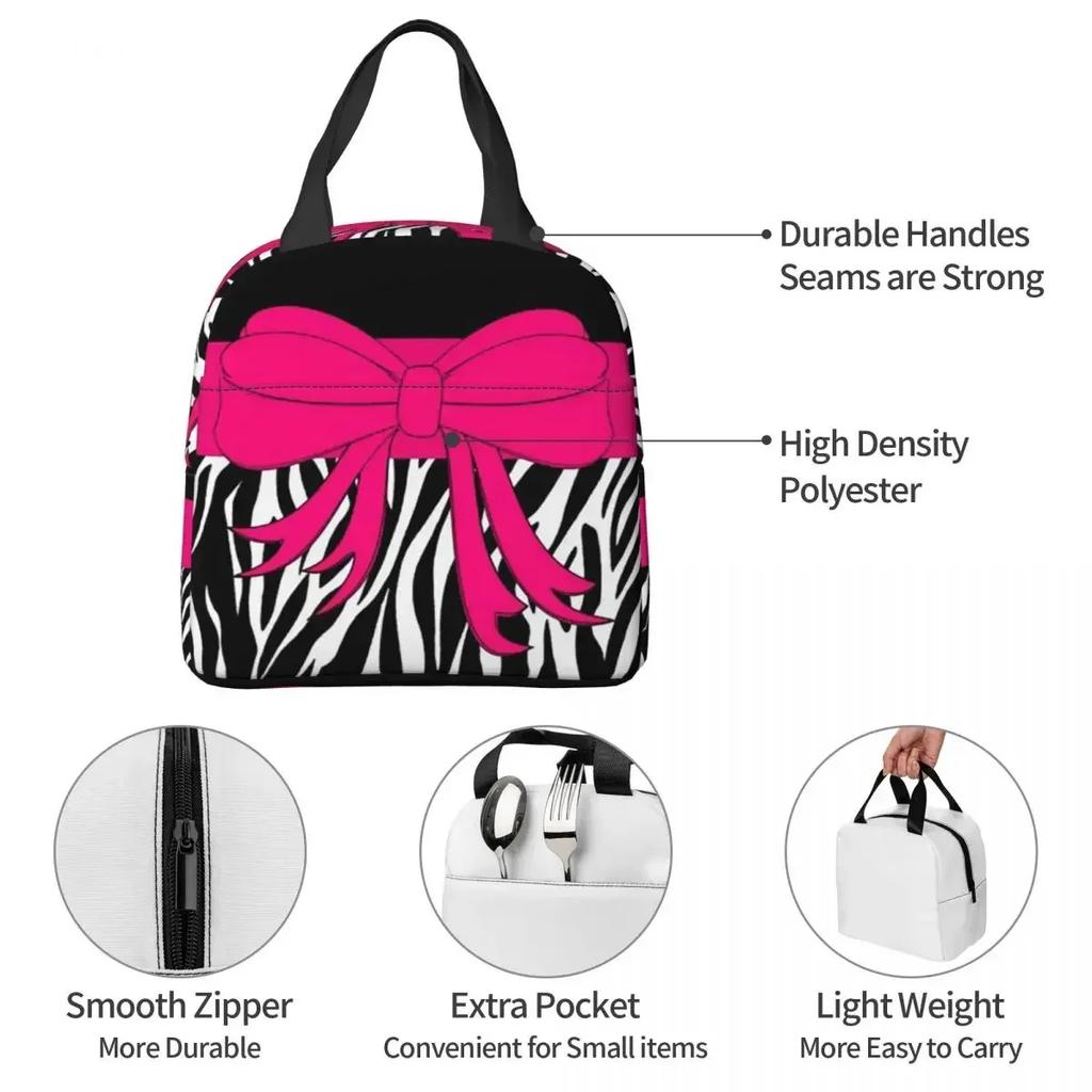 Hot Pink Zebra And Leopard Animal Print Stripes Insulated Lunch Bag for Women Office Thermal Food Box Tote Lunch Boxes Container