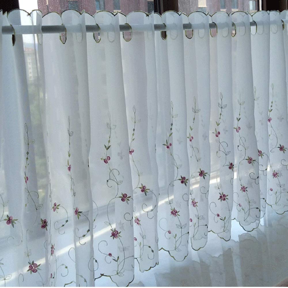 Pastoral white lace curtains with floral and green leaves good cafe short 9 sizes to choose for small coffee window 1 width 170cm x length 60cm