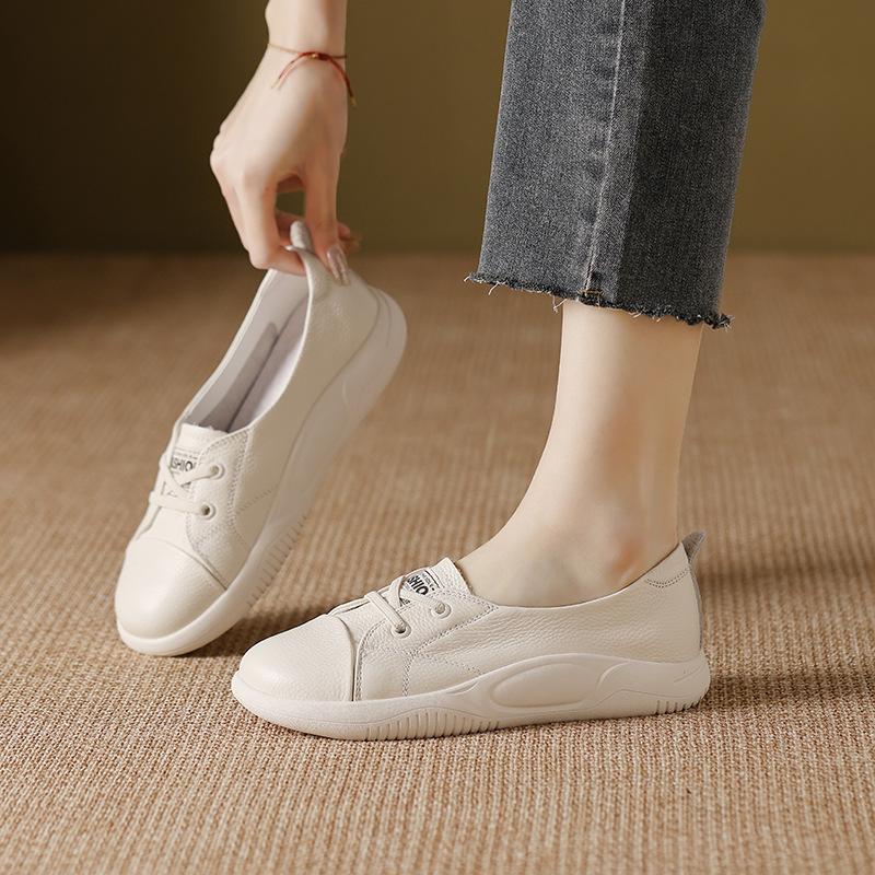 First layer cowhide new versatile little white shoes soft sole soft surface casual board shoes women's shallow mouth flat bottom mother shoes
