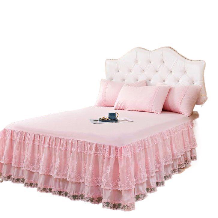 Princess Lace Ruffle Bed Skirt Set - Single Piece Bed Sheet & Mattress Protector