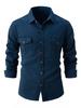 Men's European Size Washed Stretch Cotton Long Sleeve Casual Business Shirt