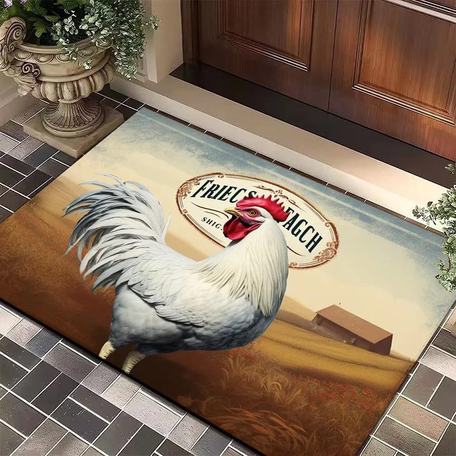 Vintage Rooster Pattern Door Mat Farmhouse Style Non Slip Rug For Front Door Entryway Porch Home Decor Farm Lovers Use