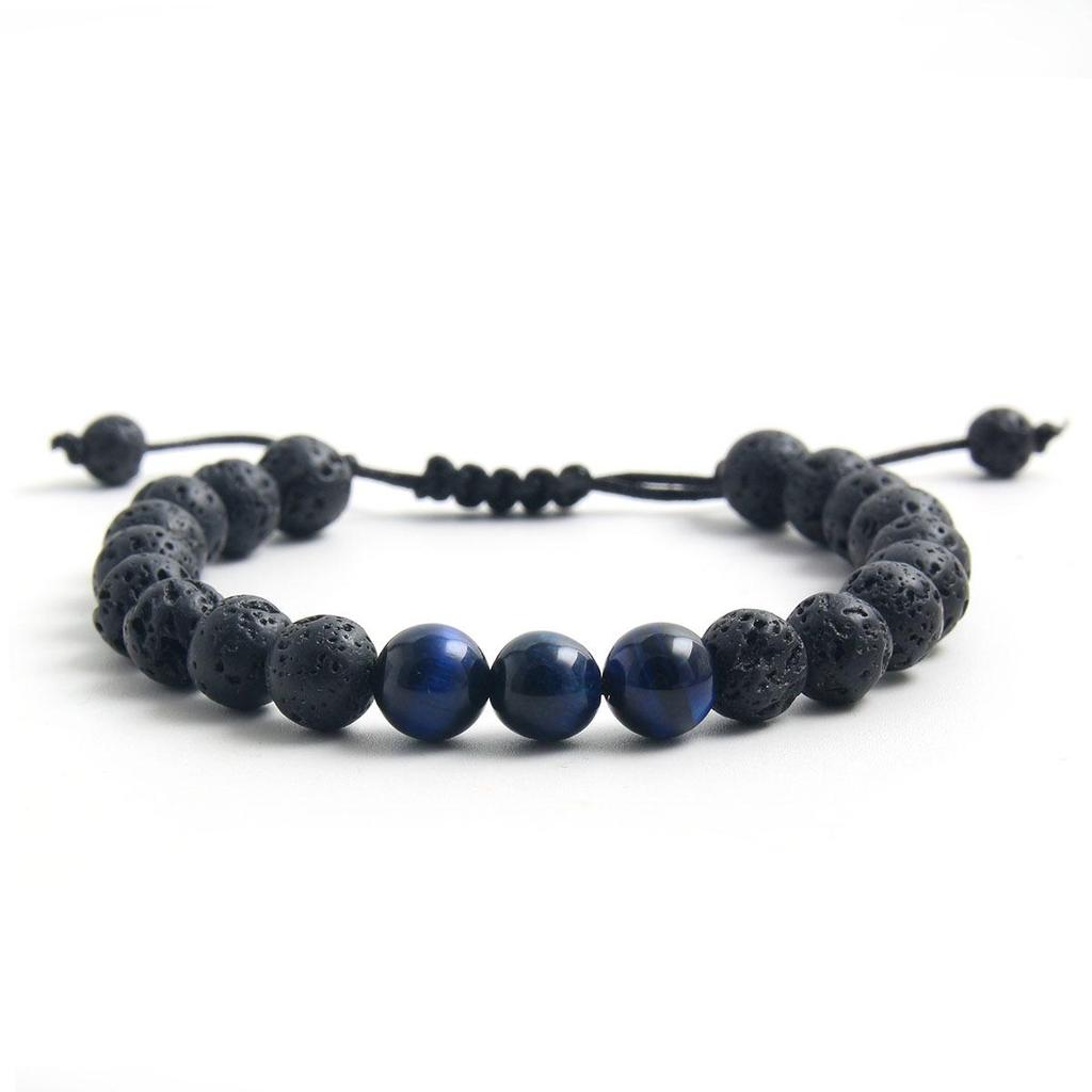 Unisex Tiger Eye & Volcanic Stone Adjustable Bracelet - Fashionable and Versatile