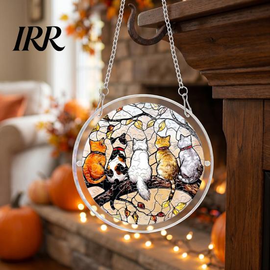 Acrylic Puzzle Art Halloween Scary Bat Pumpkin Jigsaw Suncatcher, Stained Glass Style Party Decoration Window Hanging Decor for Home,