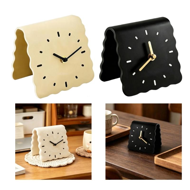 Minimalistische Tischuhr, Leises Acryl-Zeitanzeige mit Kekstextur-Design für Nachttisch, Heimbüro-Schreibtisch und Dekorative Regalgestaltung