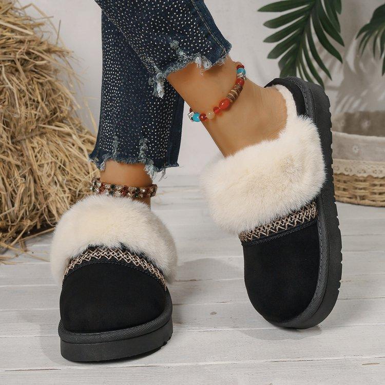 2025 New Snow Boots Women's Winter Fur Integrated Wool Mouth Velvet Thick Bottom Warm Outer Wear Bag Head Half Slippers