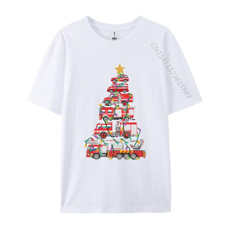 

Funny Firefighter Tree Fire Truck Christmas Merry Xmas T-Shirts Youth Rife Classic Tees Cotton T Shirts S