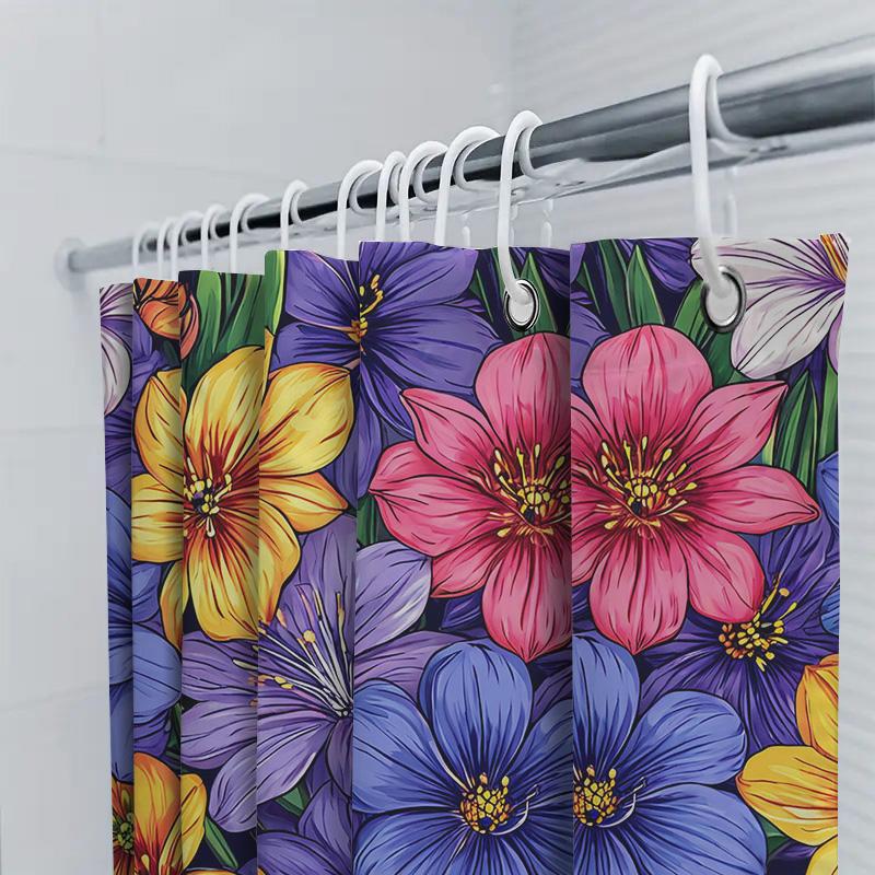 Vibrant Floral Shower Curtain Bathroom Decor For Home Kitchen And Hotel Customizable Size Beautiful Flower Print Design Quick Dr