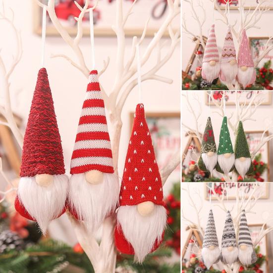 3Pcs Faceless Doll Pendant Christmas Gnome Ornament with Lanyard Long Beard Hat Doll Knitted Decoration