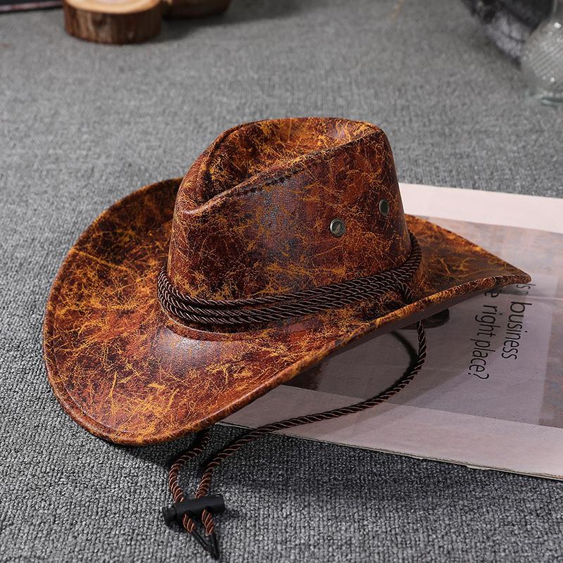 Jazz Hat Men Women Sun Protection Faux Leather Wide Brim Summer Outdoor Accessory
