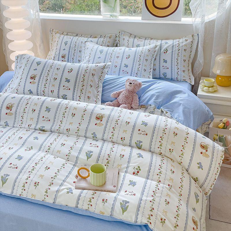 Fashion Duvet Cover Set Korean Ins Style 2024 New Flat Sheet Pillowcase No Filler Kids Adult Bedding Set Twin Queen Bed Linen