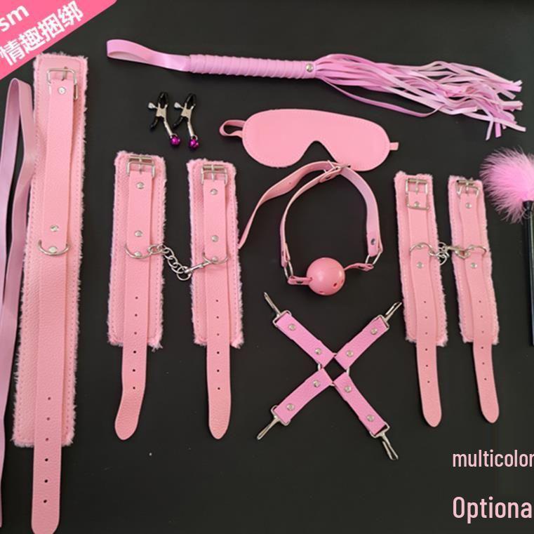 Flirty Bondage Set: Leather Handcuffs, Whip, Collar & Nipple Clamps