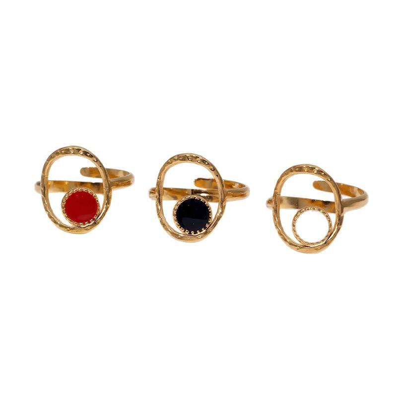 Stainless Steel Oval Drip Oil Opening Rings for Women Men French Style Vintage Hollow Adjustable Rings Banquet Jewelry Wholesale