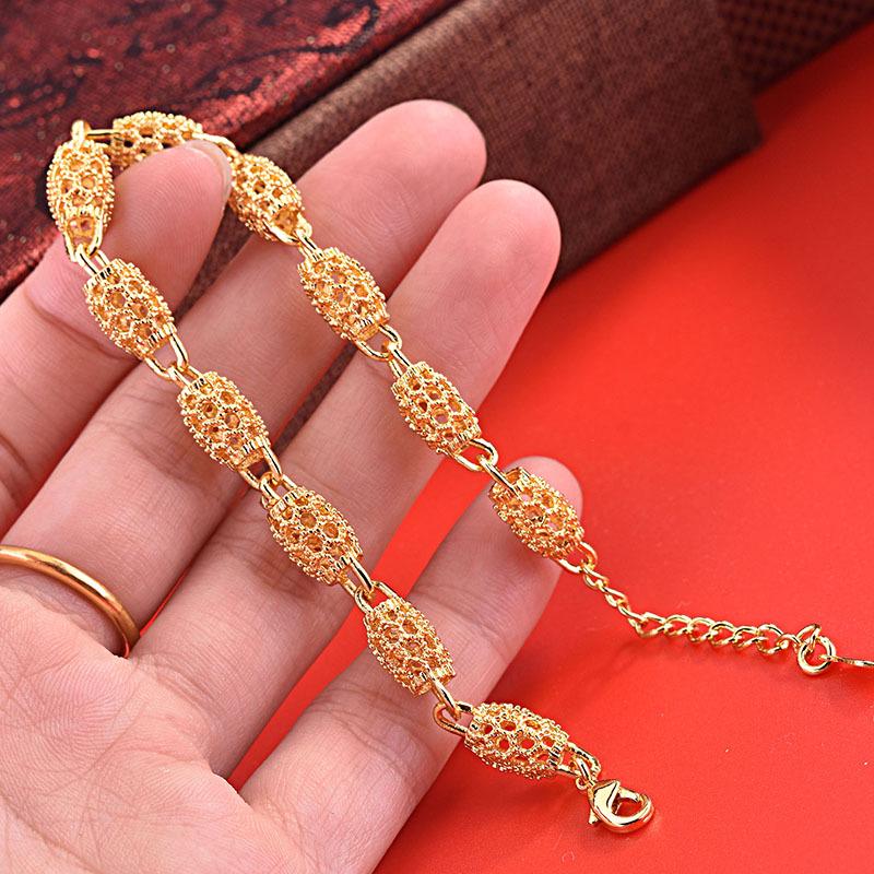 Gold-Plated Brass Butterfly Love Flower Bead Bracelet for Women