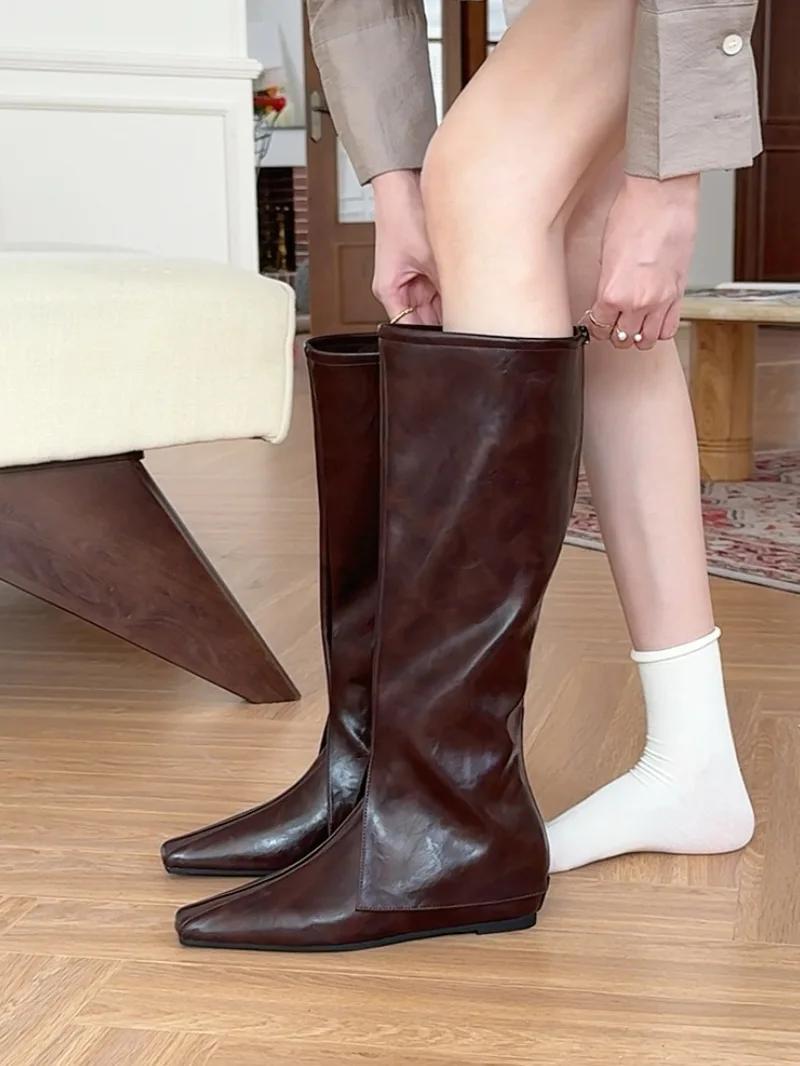 

Design Sense Новые длинные сапоги-трубы на толстой подошве, рыцарские сапоги, модные ретро-сапоги с острым носком для женщин, панк-сапоги 39