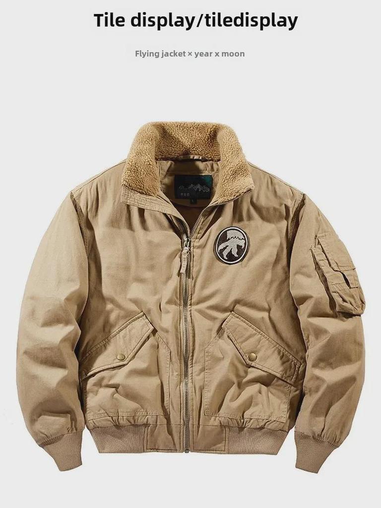 Men's Washed Cotton Flight Jacket - Loose Fit, Drop Shoulder, Thick Casual Workwear Coat