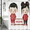 Valentine's Day Cartoon Character Welcome Shower Curtain, Bathroom Decorative Shower Curtain, Waterproof Shower Curtain with Hoo