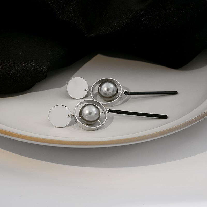 Simple Geometric Ring Stud Earrings, Cold Temperament Spherical Earrings, Fashionable Long Fringed Earrings
