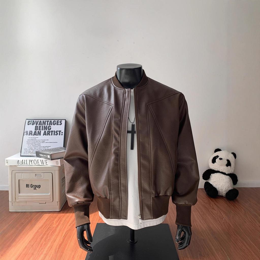Men's American Retro Leather Jacket: Heavyweight, High-End Cool, Short Stand-Up Collar Bomber for Spring & Autumn
