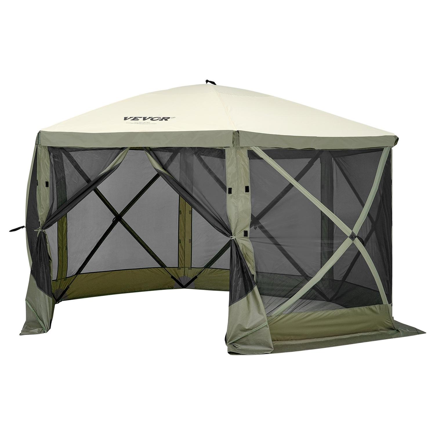 Tente Gazebo Pop-Up Tente Moustiquaire Pop-Up Auvent 6 Côtés Abri Solaire Vert