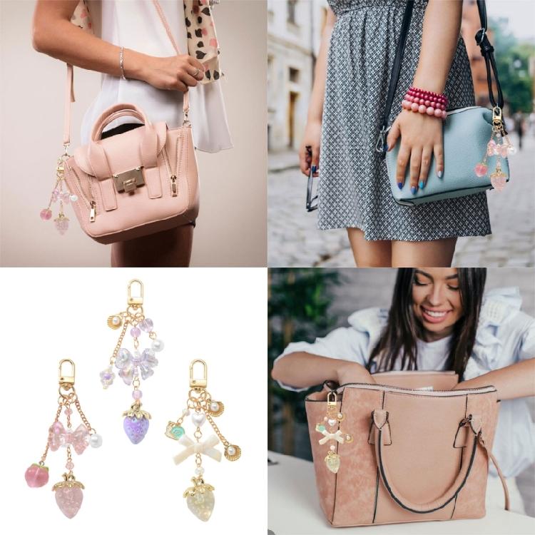 Eye Catching Resin Fruit Keychain With Bows Detachable Bag Charm Cute Fashion Gift Elegant Bags Pendant for Women
