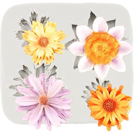 Flower Blossoms Silicone Mold Daisy Chrysanthemum Flower Fondant Mold for Cake Decoration Chocolate Cupcake Topper Candy Sugar Craft Polymer Clay Gum