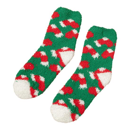 Yousheng 1 Pair Christmas Socks Snowmen Reindeer Santa Claus Bell Pattern Mid-tube Socks Coral Fleece Warm Thermal Socks