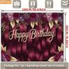 2D Birthday Photography Backdrop Burgundy Background with Purple Flowers and Satin Ribbons