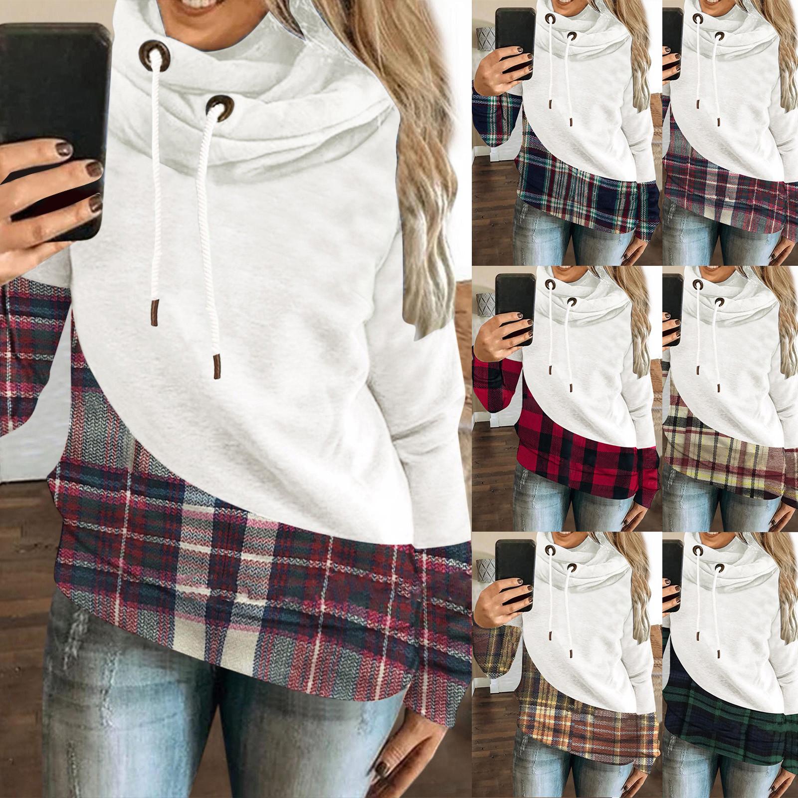 

Women s Fashion Lattice Loose Hooded Drawstring Long Sleeve Sweater Top